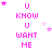 Pixelated pink text "U KNOW U WANT ME" arranged in vertical with scattered star shapes on a white background