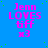 Blue background with pink text reading "Jenn LOVES tiff x3" repeated in a pattern, scattered green dots, and one gray square at bottom right