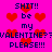 Pixelated pink background with red hearts and repeated text asking 'SHIT!! be my VALENTINE?? PLEASE!!!' in dark blue.