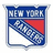 Four identical New York Rangers shield-shaped logos arranged in a , each with blue, white, and red sections containing text