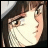 Pixelated anime-style character face with light skin, brown hair, and a white bandage covering the lower face, next to stylized text on a black background.