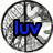 Four circular icons with brain-patterned backgrounds display sequential text: 'luv', 'peace', 'and kindness', and 'are the words of happiness'.