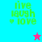 Pixelated green text 'live laugh love' with heart symbols on cyan and pink backgrounds, featuring a small star icon.