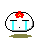A 2x2 contact sheet of four pixel art frames showing a white circular character with red flower on head, black eyebrows, blue tears, and green ground patch, each frame displaying slight variations in mouth position and tear shape.