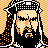 Pixelated 48x48 AIM buddy icon featuring a stylized character with long black hair, orange and beige facial features, and a checkered background pattern.