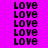 A 3x2 contact sheet of six animated frames showing a grid of repeating 'LOVE' text with alternating red and purple background blocks, each frame displaying the same layout but with different colored block positions.
