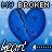 Blue broken heart icon with pixelated text 'MY BROKEN' and 'heart' on a light blue background with white speckles.