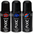 Three black spray cans with silver text on a blue background, each with a different colored circular logo on the top.