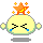 Pixelated yellow circular character with closed eyes, blue tears, and orange star on head; four variations show different star effects and tear positions.