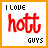 A 3x3 contact sheet of seven animated AIM buddy icons featuring the phrase "I LOVE GUYS" with varying adjectives in different colors and styles, each within a colored border.