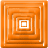 Animated sequence of orange square frames with white centers transitioning to gray backgrounds featuring a brown 'L' with small dots and pixelated details.