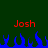Two red 'Josh' texts on dark green background with blue flame-like shapes below.