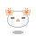 Pixelated white face with orange flower headpieces, black rectangular eyes, and an orange nose; blue tears stream from both sides of the face.