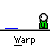 A pixelated green figure with a white head stands on a gray background, repeatedly appearing and disappearing in a of five positions with blue horizontal lines beneath each