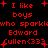 Red pixelated text on black background reads "I like boys who sparkle Edward Cullen<333" with red plus signs scattered around, repeated in two