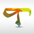 A pixelated abstract shape with gradient colors transitioning from orange to green on a white background.