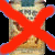 Green pixelated text on black background with red X overlays on two tobacco product images.