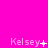 A 3x3 contact sheet of nine animated frames showing the name "Kelsey" with varying punctuation and symbols on a bright pink background, each frame displaying sequential changes in text styling and animation effects.