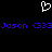 White pixelated heart symbol above blue text reading 'Jason (333' on black background.