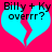 Two identical cyan hearts on a bright pink background with black text reading "Billy + Ky overrr?" above each heart.