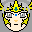 Pixelated character with yellow crown, gray hair, blue eyes, and orange nose in three expressions: neutral, smiling, closed-eyed.
