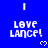 Blue background with repeated white text 'LOVE LANCE!' and small heart symbols in a pattern