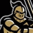 Pixelated character with spiky silver hair and golden armor-like chest plates against black background.