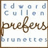 Pixelated image with brown border, blue-gray text fragments above and below a central cursive brown word on white background.