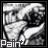Black-and-white pixelated image of a person's face with visible eyes, nose, and mouth, framed by a dark border with the word "Pain" at the bottom.