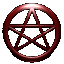 Red pentagram within a circular frame rotates through multiple angles against gray background.