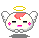 Pixelated angel icon with white wings, yellow halo, and pink cheek marks in nine distinct expressions including neutral, smiling, crying, and teary-eyed.