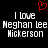 A black background displays white pixelated text reading "I love Meghan Lee Hickerson" with a red heart symbol above the left side of the text.