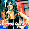 A woman with long dark hair holds a microphone in a black dress with a zipper, shown in three variations of pose and background.