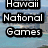 Pixelated image with text 'Hawaii National Games' over a coastal cityscape background.