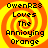 Four identical display a yellow-orange spiral background with black text reading "OwenR28 Loves The Annoying Orange" in pixelated font