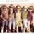 A pixelated group photo of multiple people on the left, with four distinct pink text blocks on a bright blue background on the right.