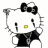 A 48x48 pixel Hello Kitty icon with a black bow and dress, displayed on the left side of a contact sheet next to green text reading "Original Icons .com" on a dark green background.