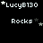Pixelated text 'LucyB130' and 'Rocks' with star symbols on black background, showing animation changes in star positions across frames.