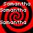 Red and black spiral pattern with repeated white text "Samantha" across four quadrants on a solid background.