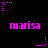 Pixelated pink text "marisa" repeats across a black background with scattered purple and pink star-shaped pixel clusters.