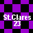 Pixelated icon with purple and black checkered background displaying 'St Clares 23' text in white, showing two distinct animation states.