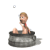 Animated sequence of a cartoon character with light brown hair sitting in a stone tub, holding a bar of soap and washing their face.
