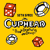 Yellow background with pixelated red dice, white-and-yellow poker chips, and text reading "SETH SPACE AT CUPHEAD Don't Deal With The Devil".