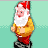 Pixelated gnome with red hat, white beard, yellow shirt, and red sash stands against light green background.