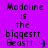 Purple background with black text reading "Modaline is the biqestt Beastt :)" in a of repeated identical frames showing slight pixel variations