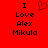 Red background with black text reading "I Love Alex Mikula" and a pixelated red heart symbol above the text, displayed in two identical side-by-side