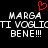 Black background with white pixelated text reading 'MARGA TI VOGLI TI VOGLIO BENE!!!' and a red heart symbol above the left side of the text.