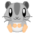 Pixelated cartoon hamster with gray fur, black eyes, and orange feet in white diaper-like clothing.