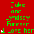 Red background with green text reading "Jake and Lyndsay Forever I Love her" repeated in a , each instance accompanied by white star symbols