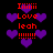 Pixelated red text and purple hearts on black background, with two distinct animation states showing heart size variation.